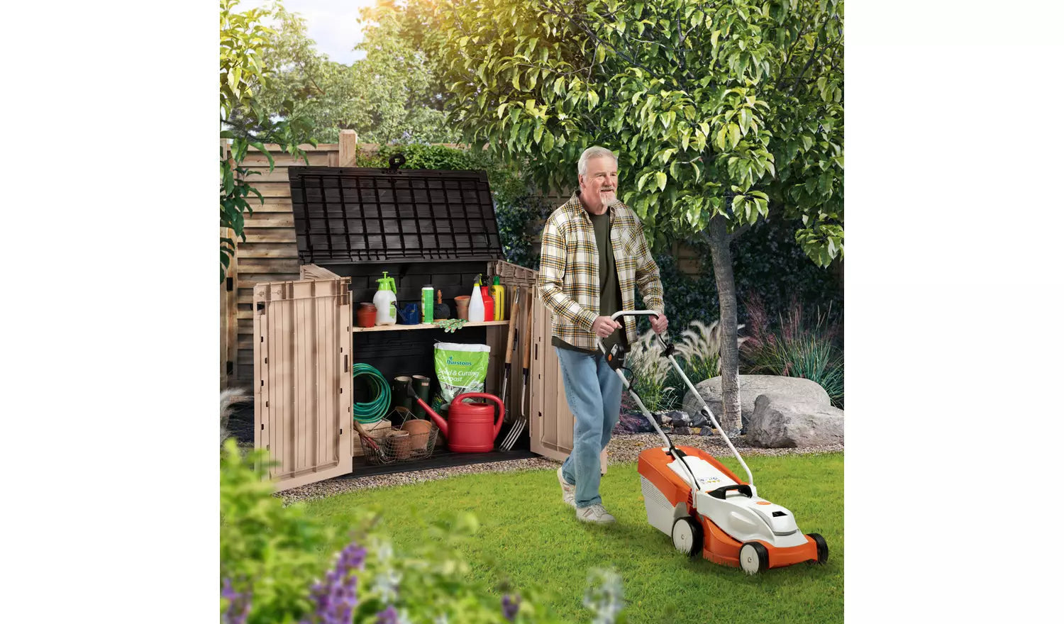 Keter Store-It-Out Midi 880L Plastic Garden Storage – Beige & Brown - Image 3