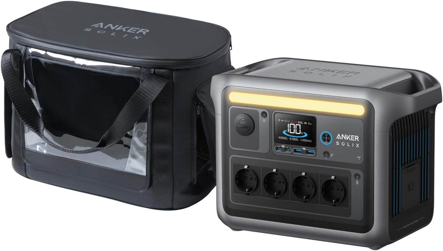 Anker SOLIX C1000 tragbare Powerstation mit wasserfester Tragetasche, 1800W Solargenerator, 1056Wh LFP (LiFePO4) Akku betrieben, 4 AC-Steckdosen
