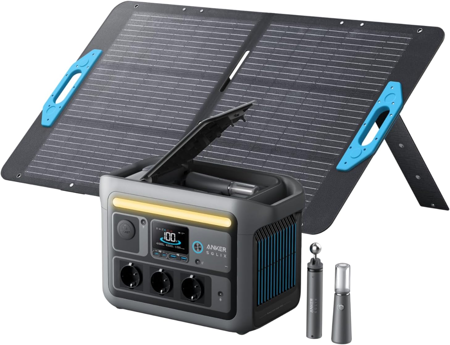 Anker SOLIX C800 Plus Tragbare Powerstation mit 100W Solarpanel, 1200W (1600W Spitzenleistung) Solargenerator für Campingbeleuchtung, 768Wh LiFePO4 Akku betriebens für Camping, Wohmobil, Reisen, Stromausfall