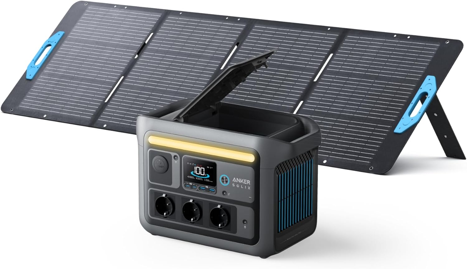 Anker SOLIX C800 Tragbare Powerstation mit 200W Solarpanels, 1200W (1600W Spitzenleistung) Solargenerator, 100% Akku betrieben in 58 Min., 768Wh LiFePO4 Akku betriebens für Camping, Wohnmobil, RV, Reisen, Stromausfall