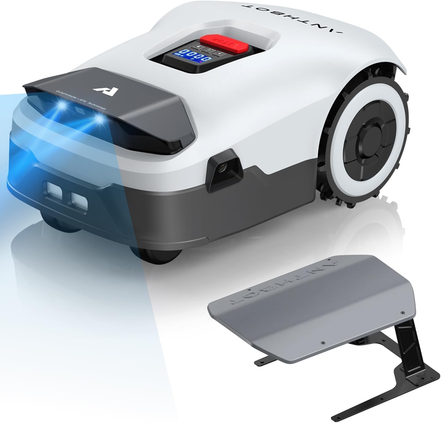 ANTHBOT KI Drahtloser Mähroboter ohne Begrenzungskabel Max. 900m², Full Frequenzband RTK+4-Kamera-Vision Rasenpflege Gerät Roboter ohne Kabel, Mehrzonen-Management, Hindernisvermeidung Rasenroboter -Genie600