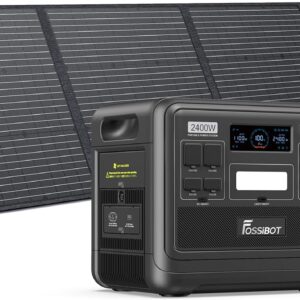 FOSSiBOT F2400 Solar Generator mit 200W Solar Panel, 2400W Tragbare Powerstation 2048Wh LiFePO4 with 3AC Ausgabe (4800W Peak), 13 Steckdosen Stromspeicher für Outdoor, Camping im Wohnmobil Backup